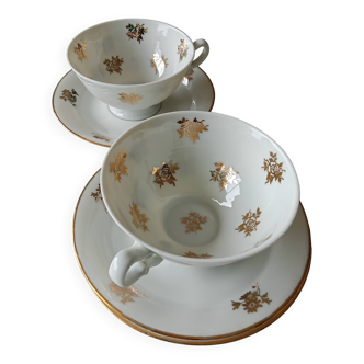 Deux tasses avec soucoupes, magnifique fine porcelaine Limoges, couleur crème doré, style classique