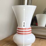 Vintage white opaline vase with red trim 29 cm White Opaline Va