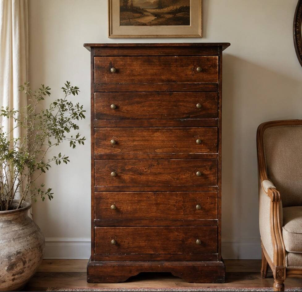 Beech Seven-Drawer Tall Chest, 1970s
