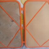 Vintage tryptic barber mirror orange 70s