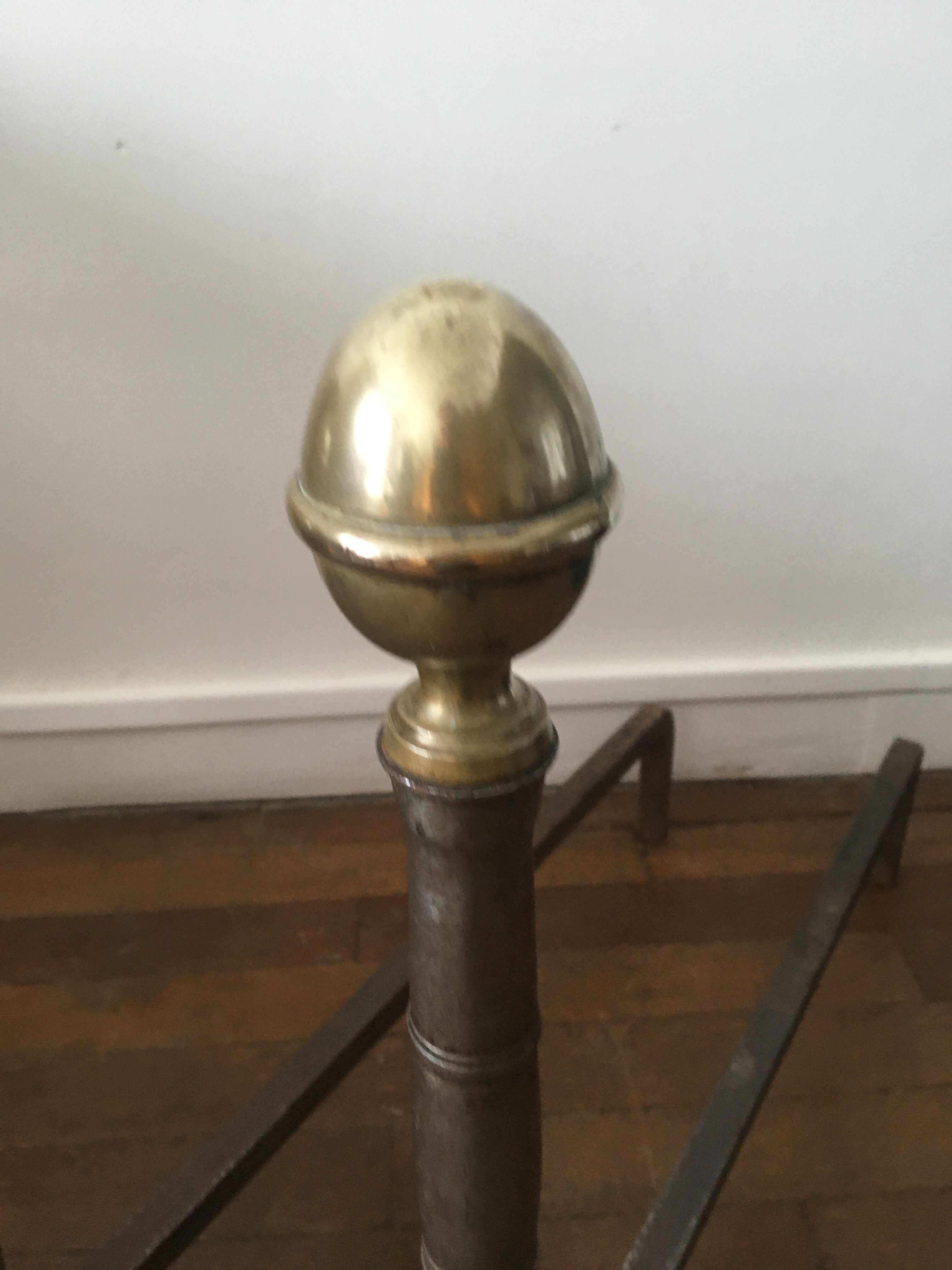 Paire de chenets ancien en fonte et laiton