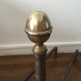 Paire de chenets ancien en fonte et laiton