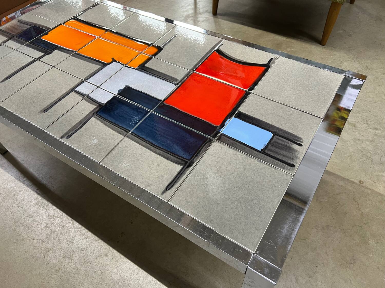 Vintage 70's chrome ceramic coffee table antonio de nisco for juliette belarti