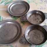 Old pewter plate and bowl set
