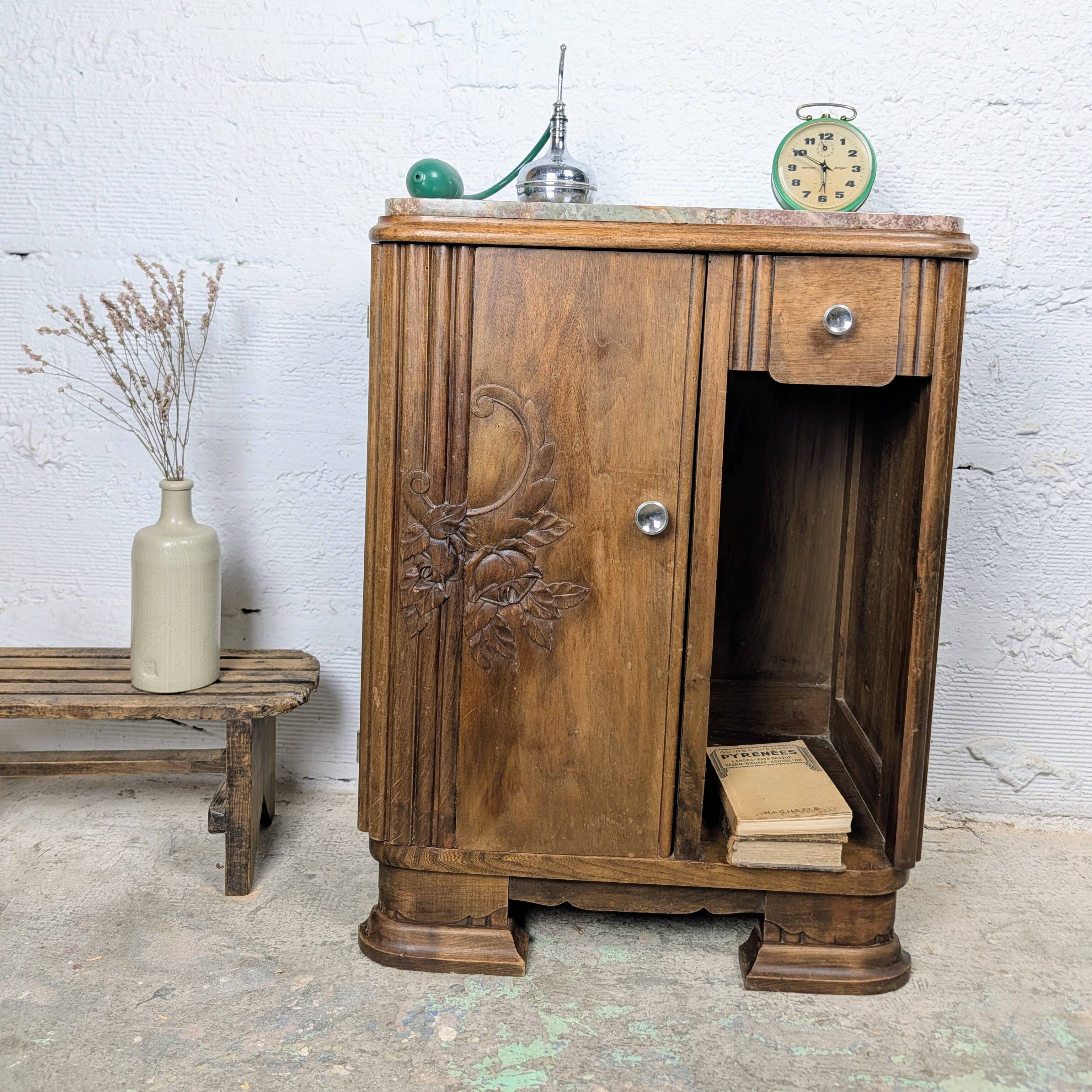 Art Deco bedside table in wood and marble