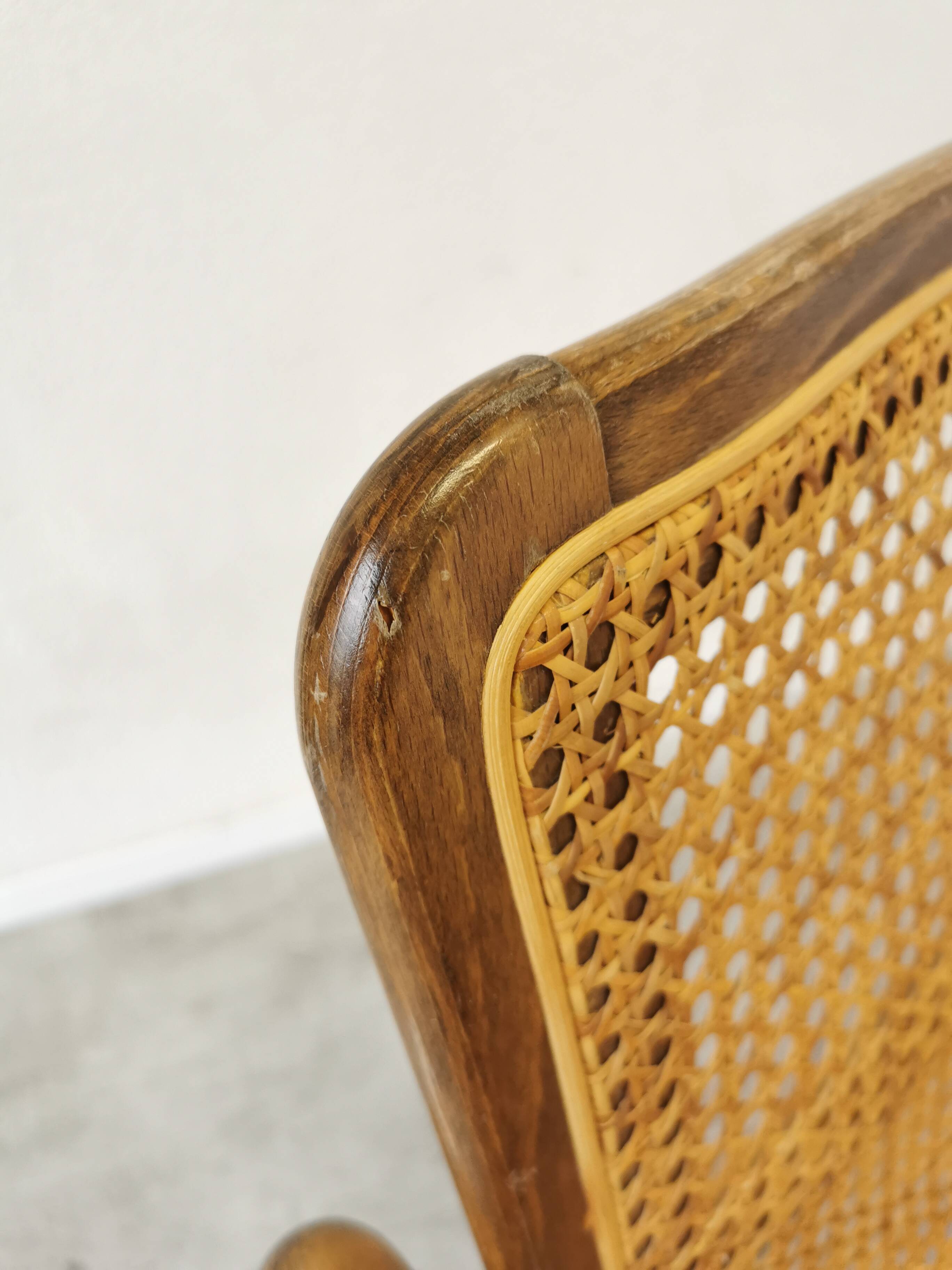 Vintage Wooden Cane Armchair by Branko Ursic: Mid-Century Lounge Chair