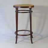 Stool: Bentwood, by Fischel around 1900, caned.