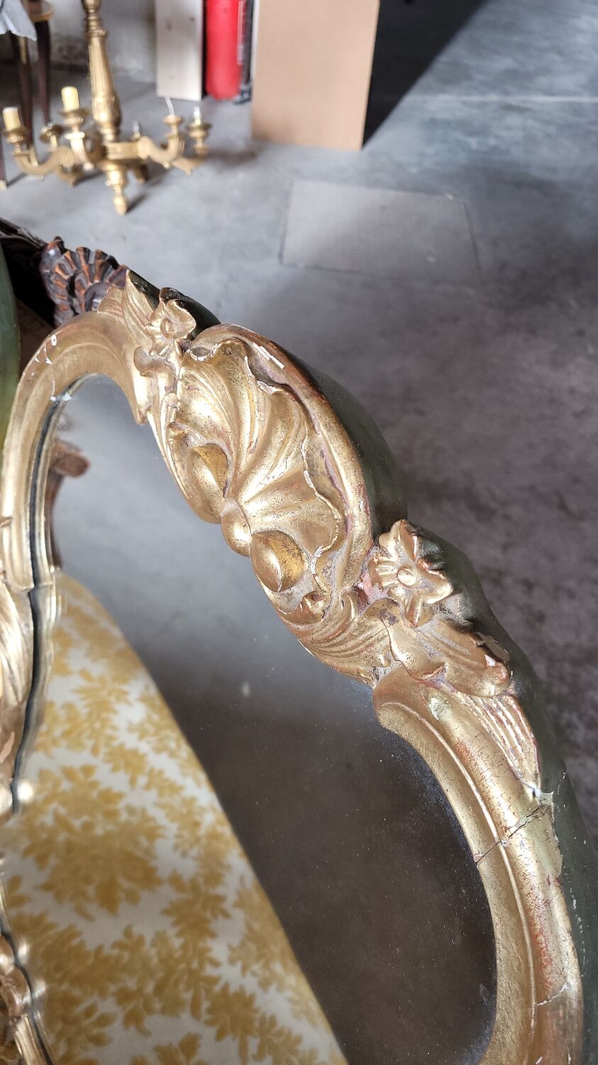 Pair of mirrors style louis xv rocaille in gilded wood carved 1900