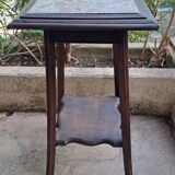High art nouveau pedestal table brown wood varnished marble france 20's retro vintage decoration