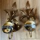 Pair of wheat spike wall lights in gold metal