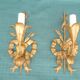 Pair of wall lamps gold patinated vintage metal