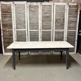Black farmhouse table and white patinated top