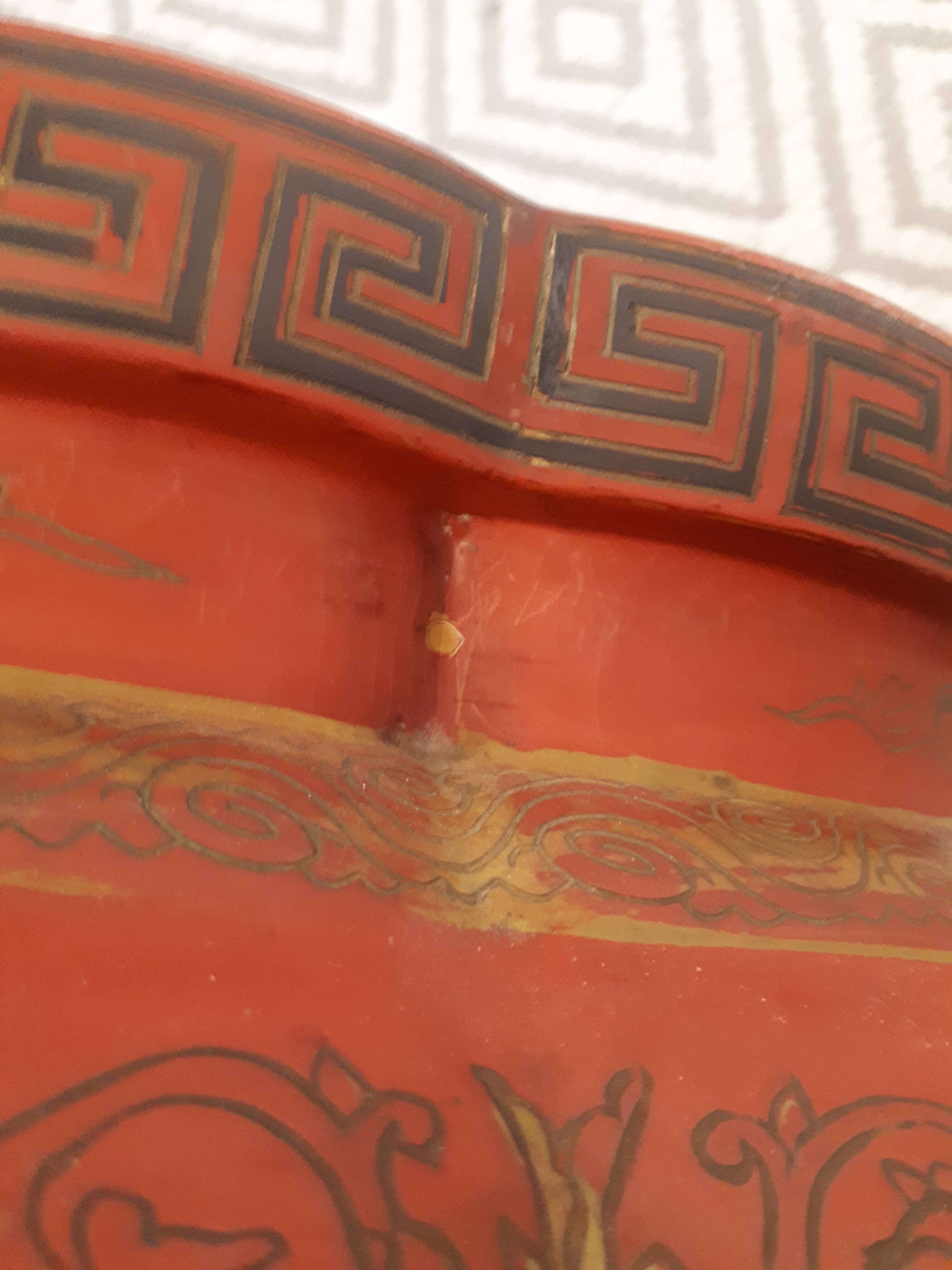 Stool Chinese pedestal table old red lacquer