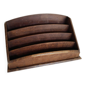 Waxed wooden mail holder, paper holder