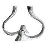 Pair of designer candlesticks in chromed metal