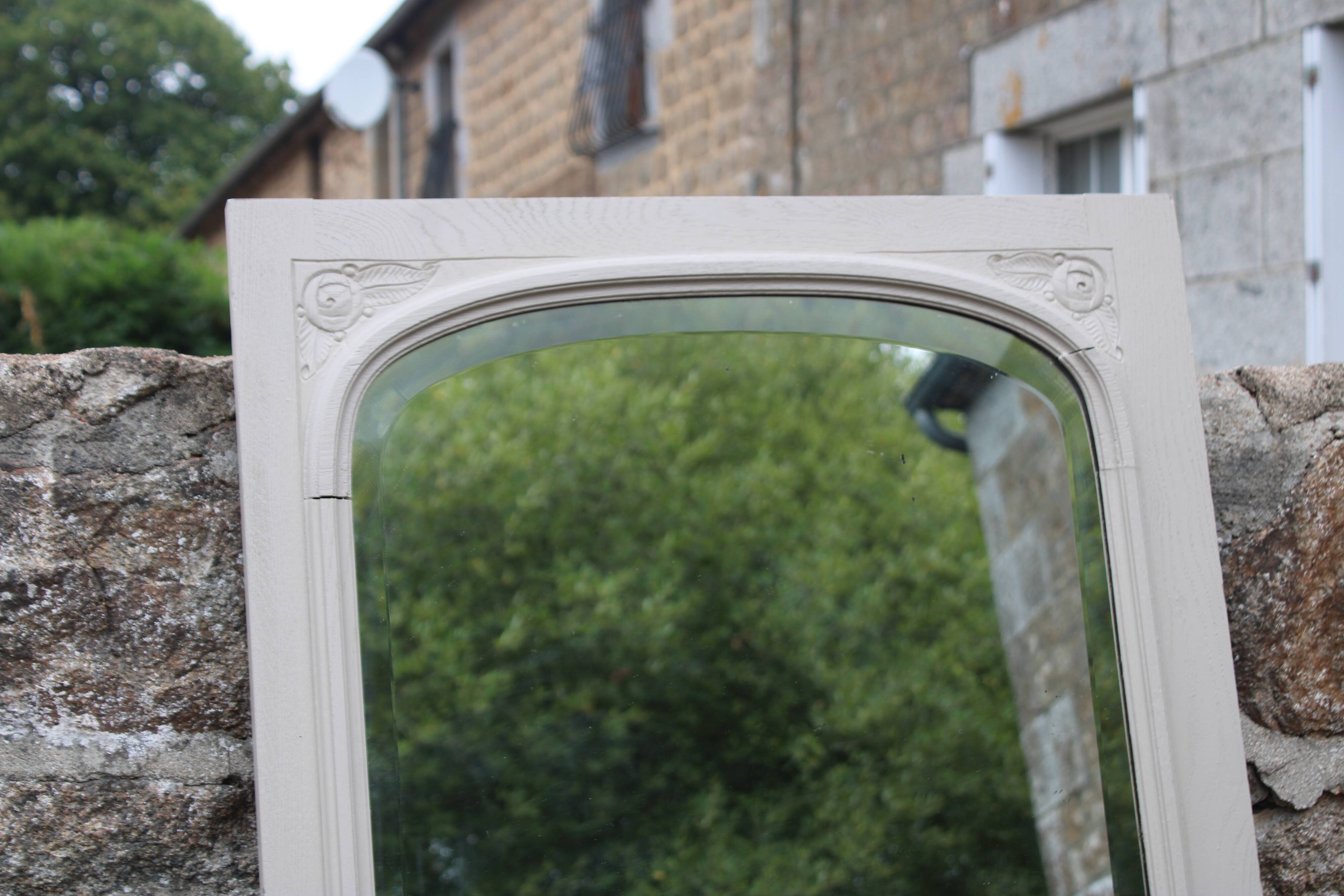 Large antique Art Deco bevelled mirror from 1929 – Greige tabletop mirror
