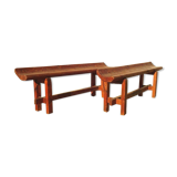 Pair of farm benches, solid wood, brutalist