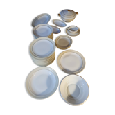White and yellow porcelain dinner service with gold edging, Poral Limoges France