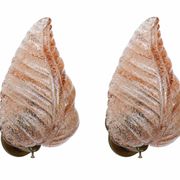 Set of 2 Wall Light Pink colour Murano Glass Leave by Barovier e Toso, 1950