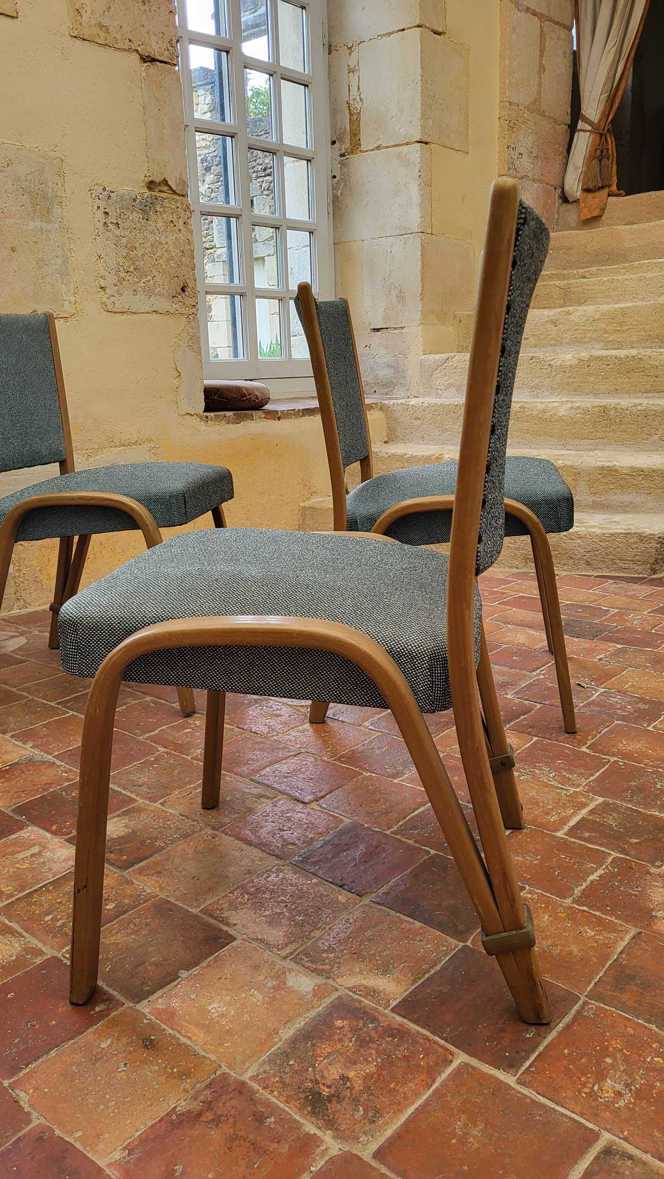 4 chaises Bow wood édition Steiner 1950