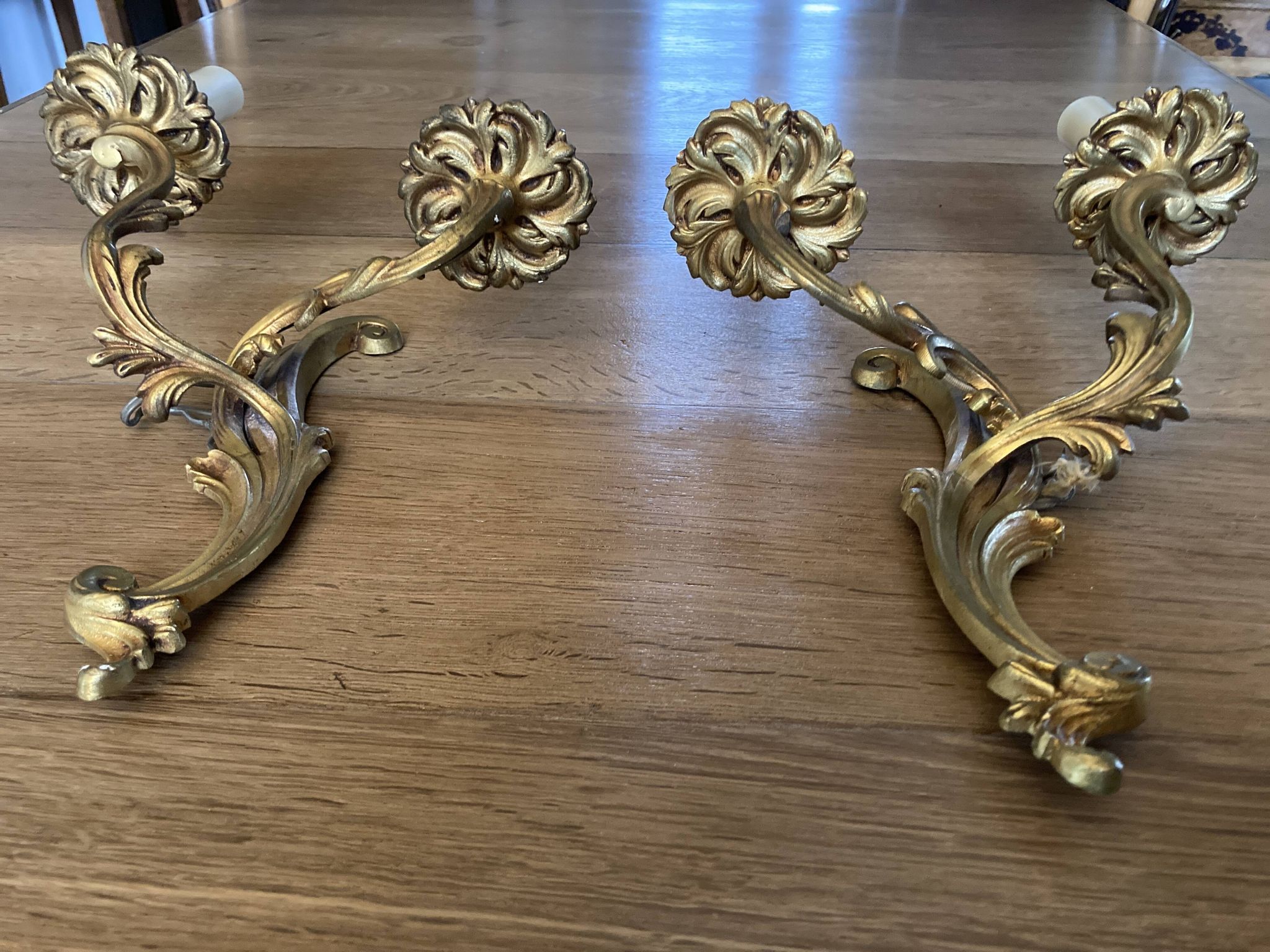 Pair of bronze wall lamps