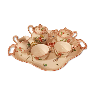 Coffee service "head to head" porcelain Lunéville, flowers, early twentieth century