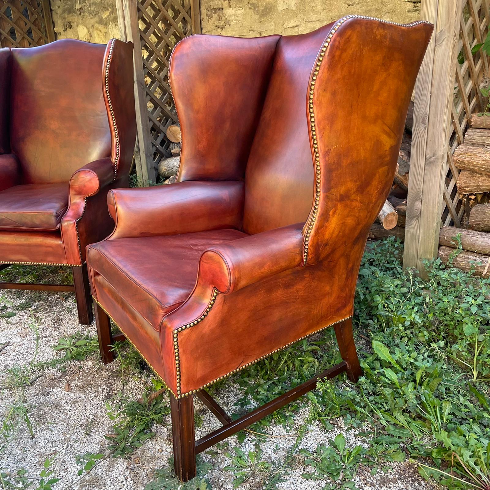 Vintage shepherdess armchairs in leather