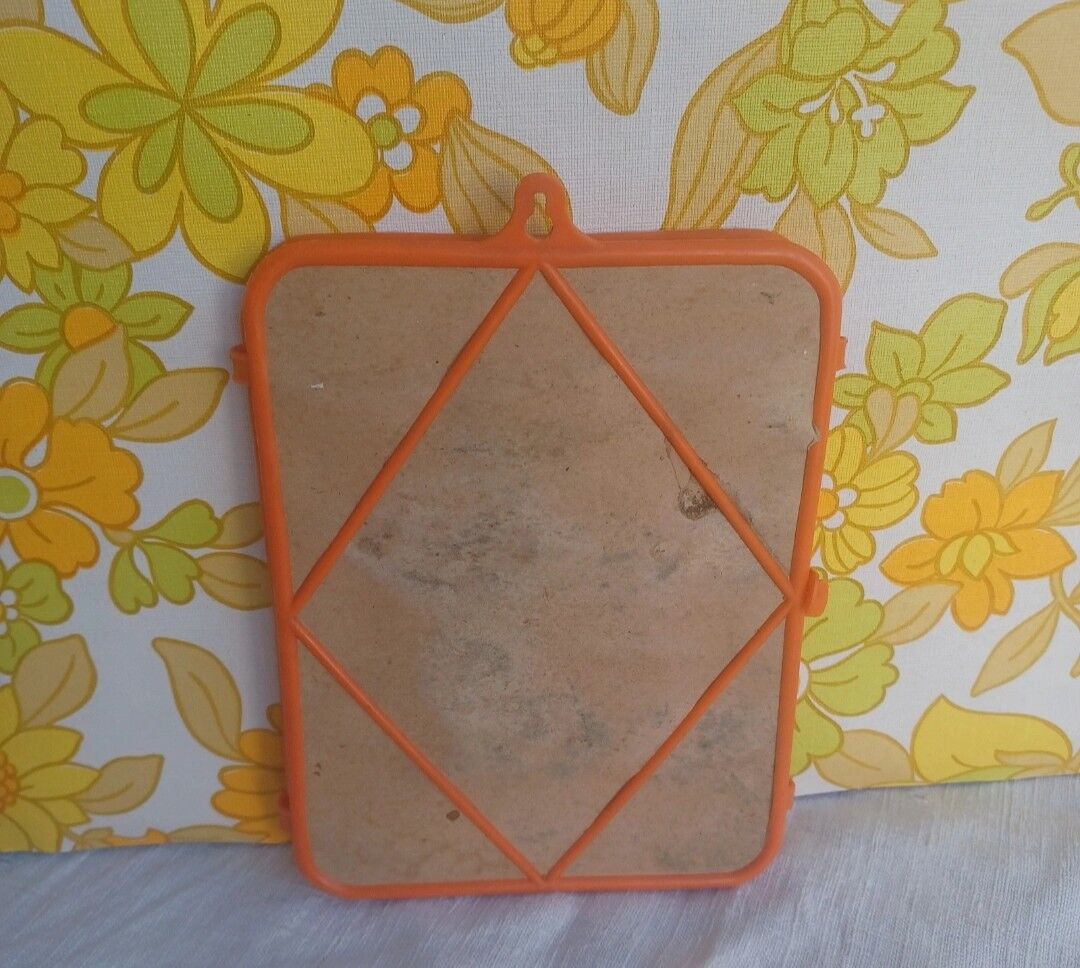 Vintage tryptic barber mirror orange 70s