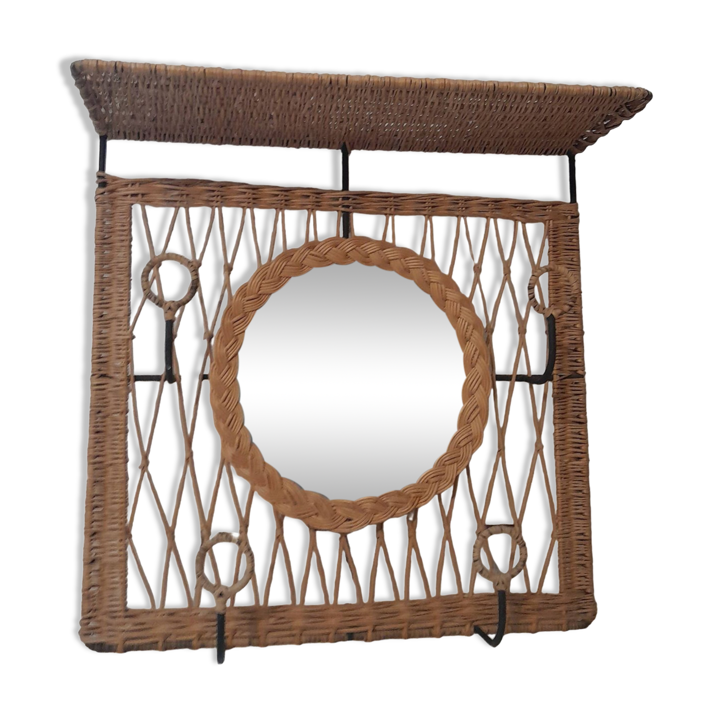 Coat rack dressing room vintage rattan year 50