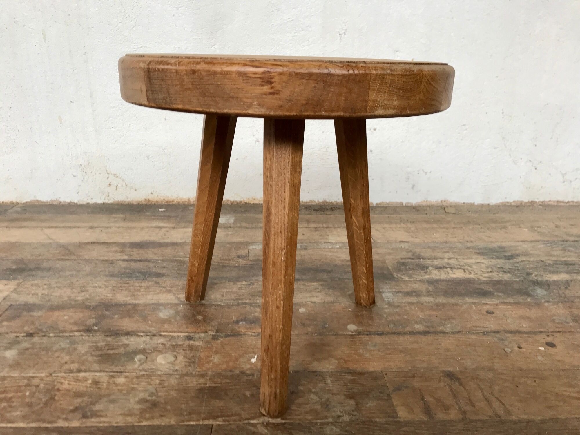Tabouret door tripod plant sofa end in solid oak 1950 Vintage furniture decoration