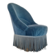 Fauteuil crapaud velours bleu avec franges