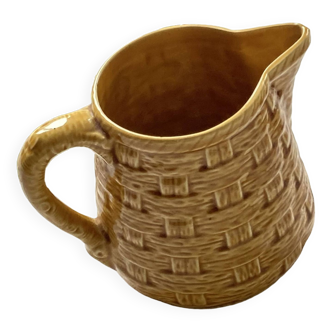 Pitcher jug Digoin Sarreguemines earthenware reliefs woven basket ocher vintage water pot