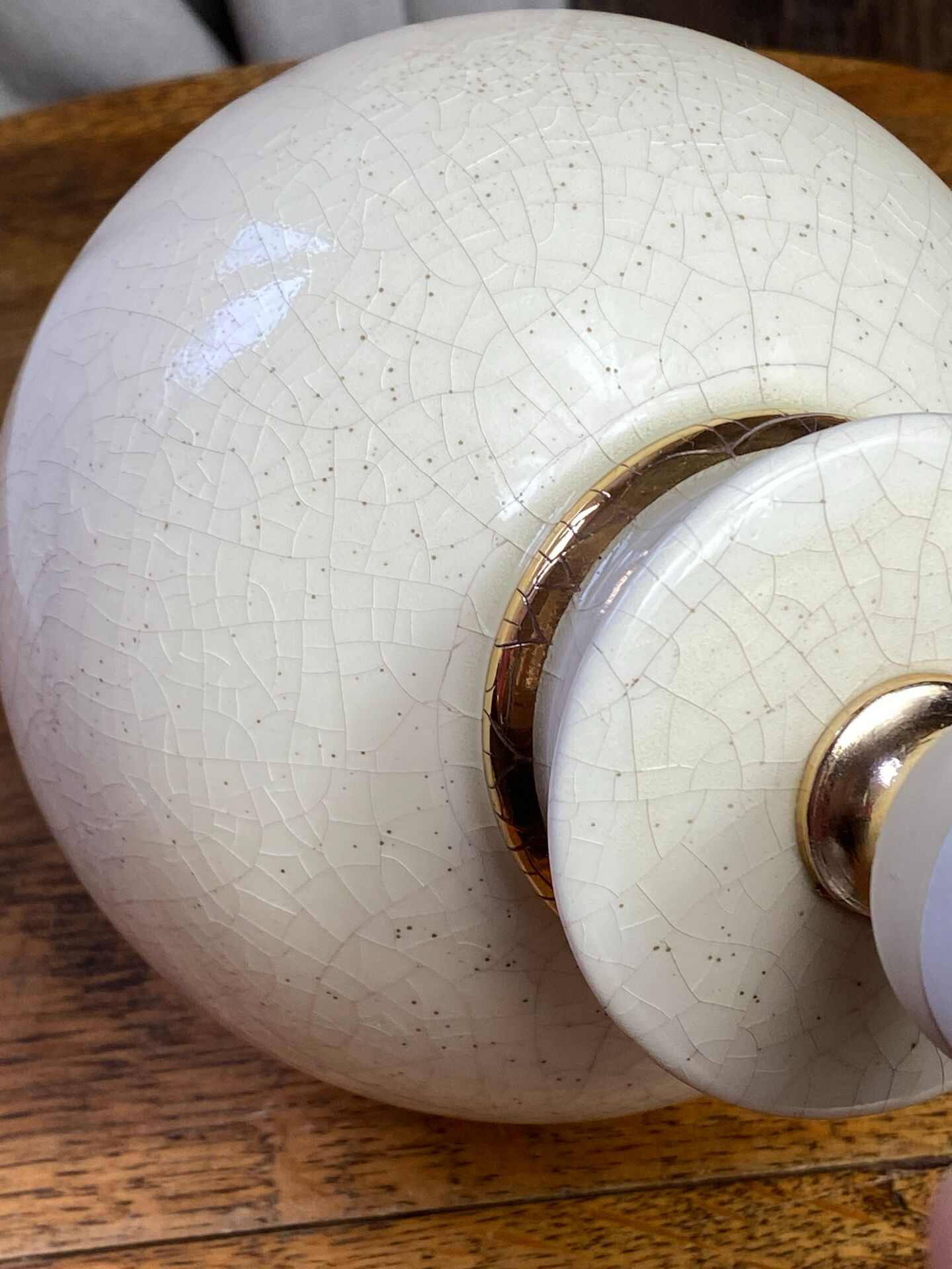 Cracked ceramic lamp, fabric shade, 1980s.