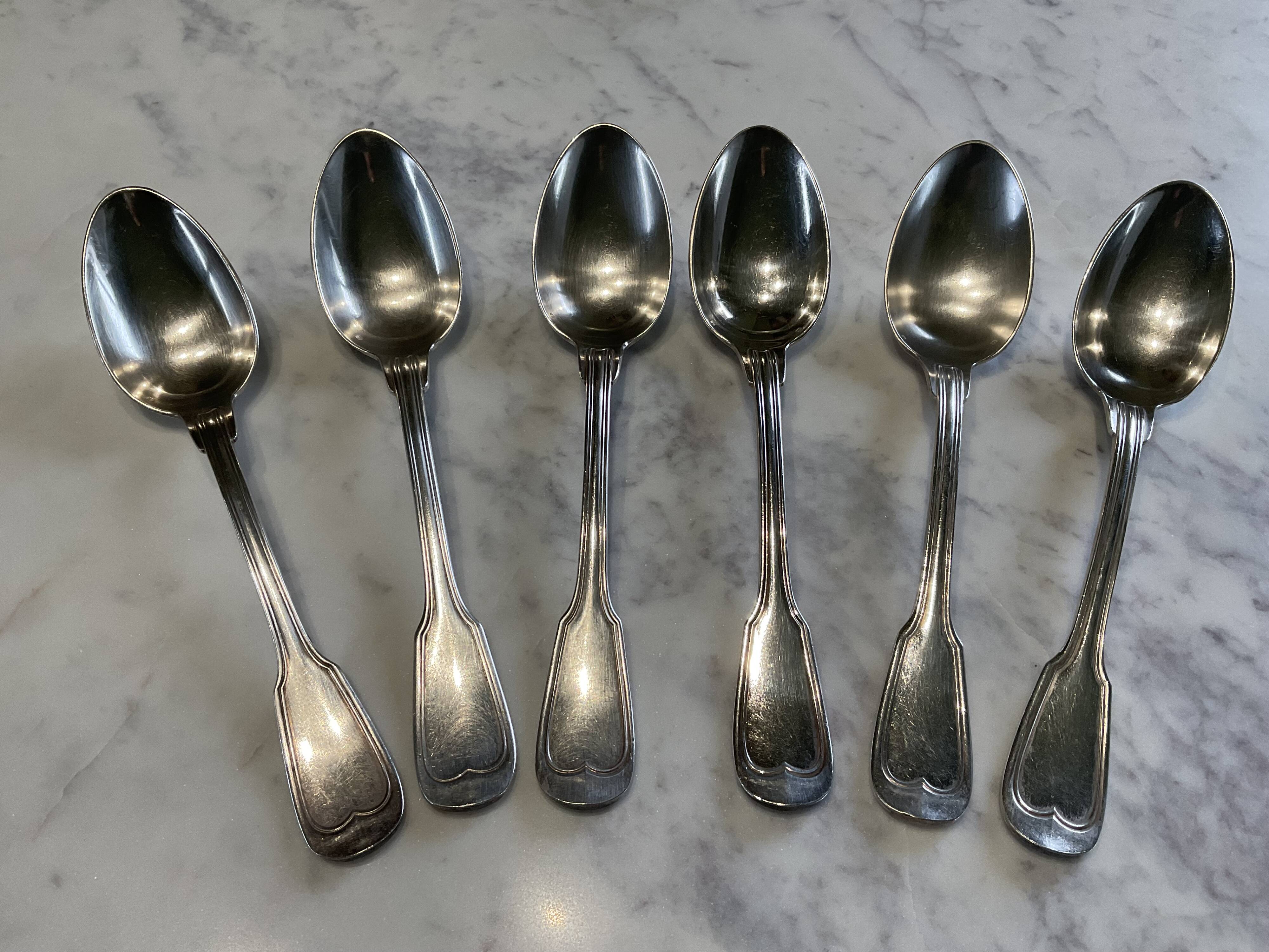 6 tablespoons. Antique. Silver-plated.