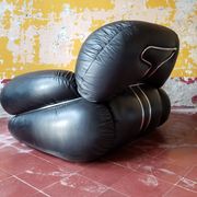 Set of 2 okay black leather lounge chairs by Adriano Piazzesi, 1970