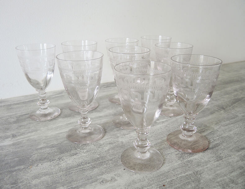 9 old port glass art deco style glass