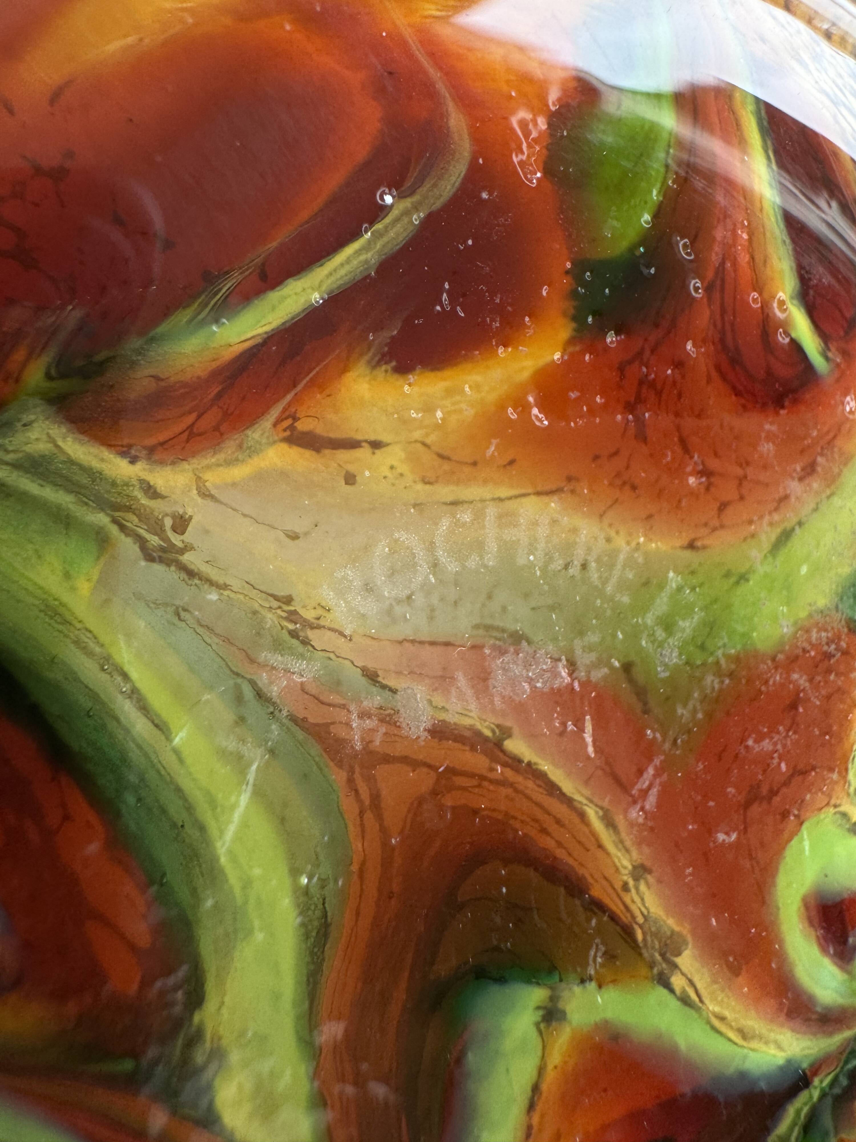 Vintage La Rochère Vase - Coloured Marbled Glass - Signed