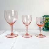 6 vintage faceted pink red wine glasses – 1950s – French elegance