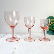 6 vintage faceted pink red wine glasses – 1950s – French elegance