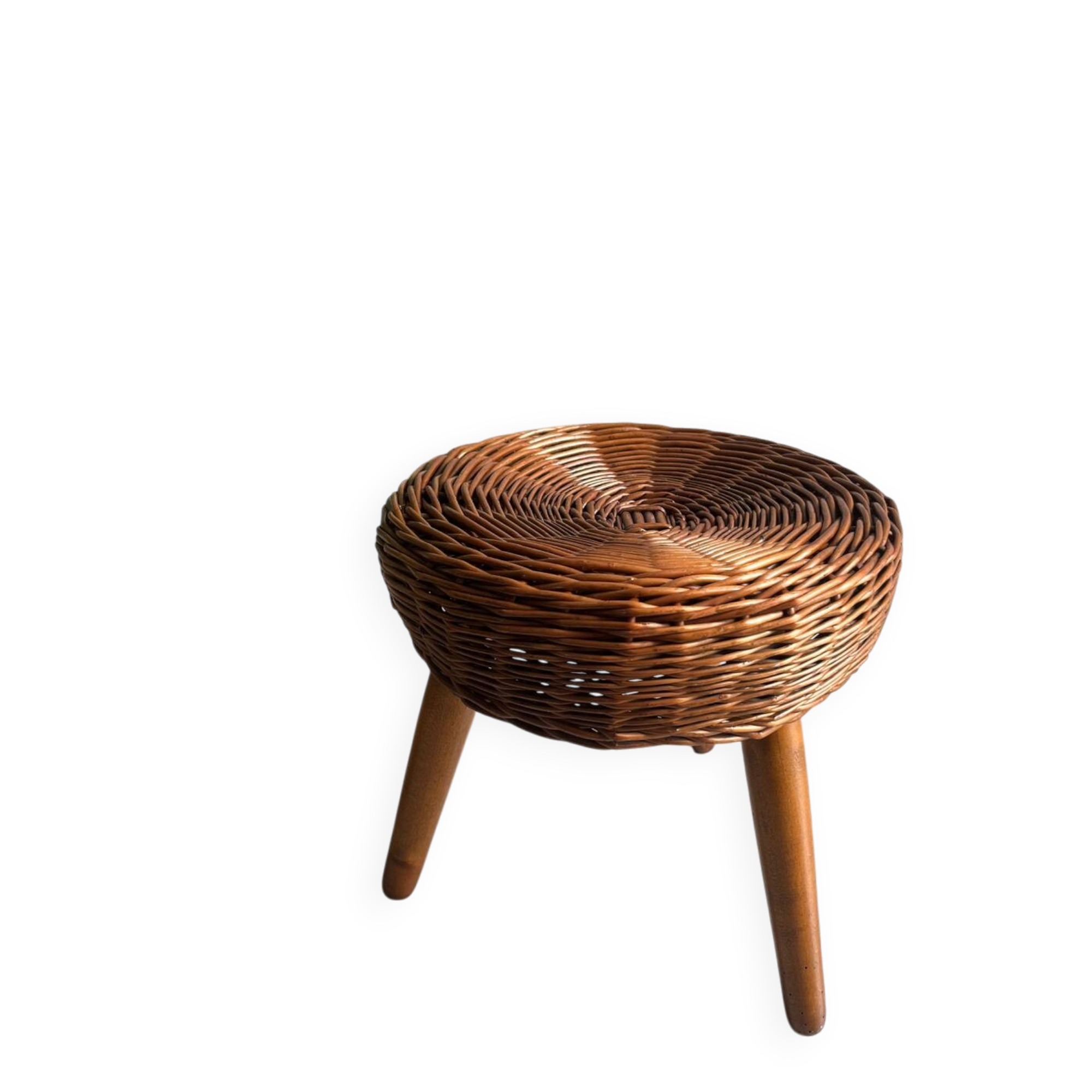Tabouret tripode bois osier tressé