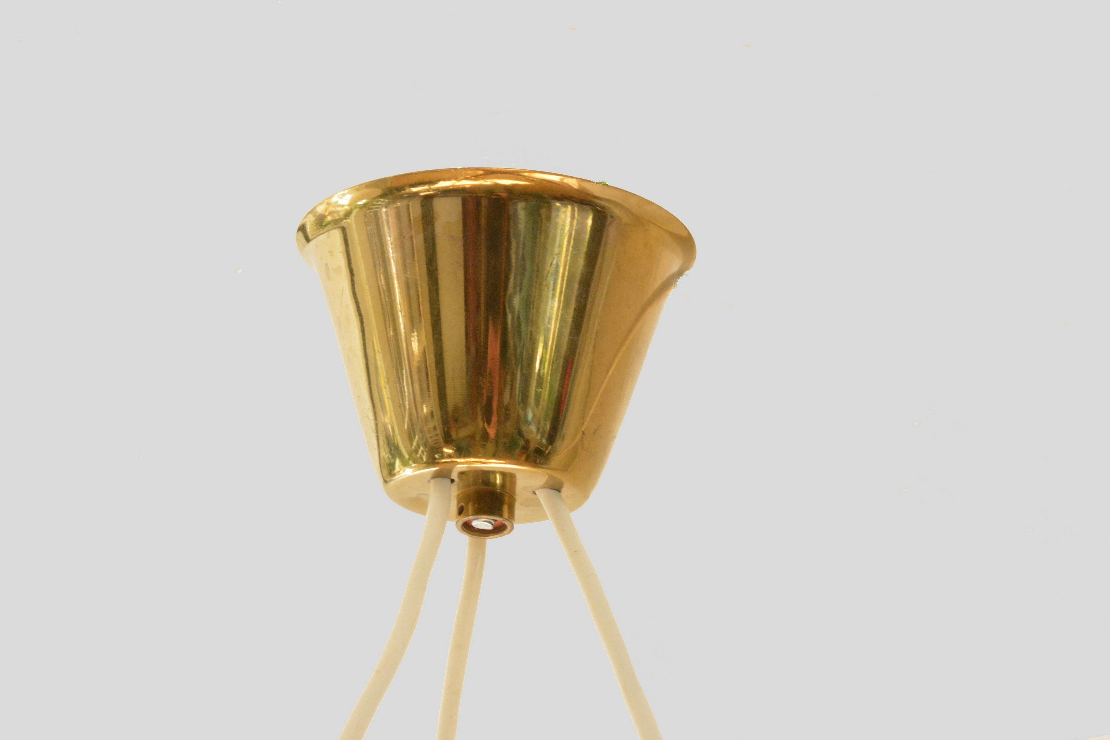 Scandinavian pendant lamp, brass and teak, 60s
