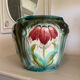 Large antique cache-pot in art nouveau majolica.