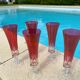 Set of 5 ruby red double-walled glass champagne flutes (Murano style)