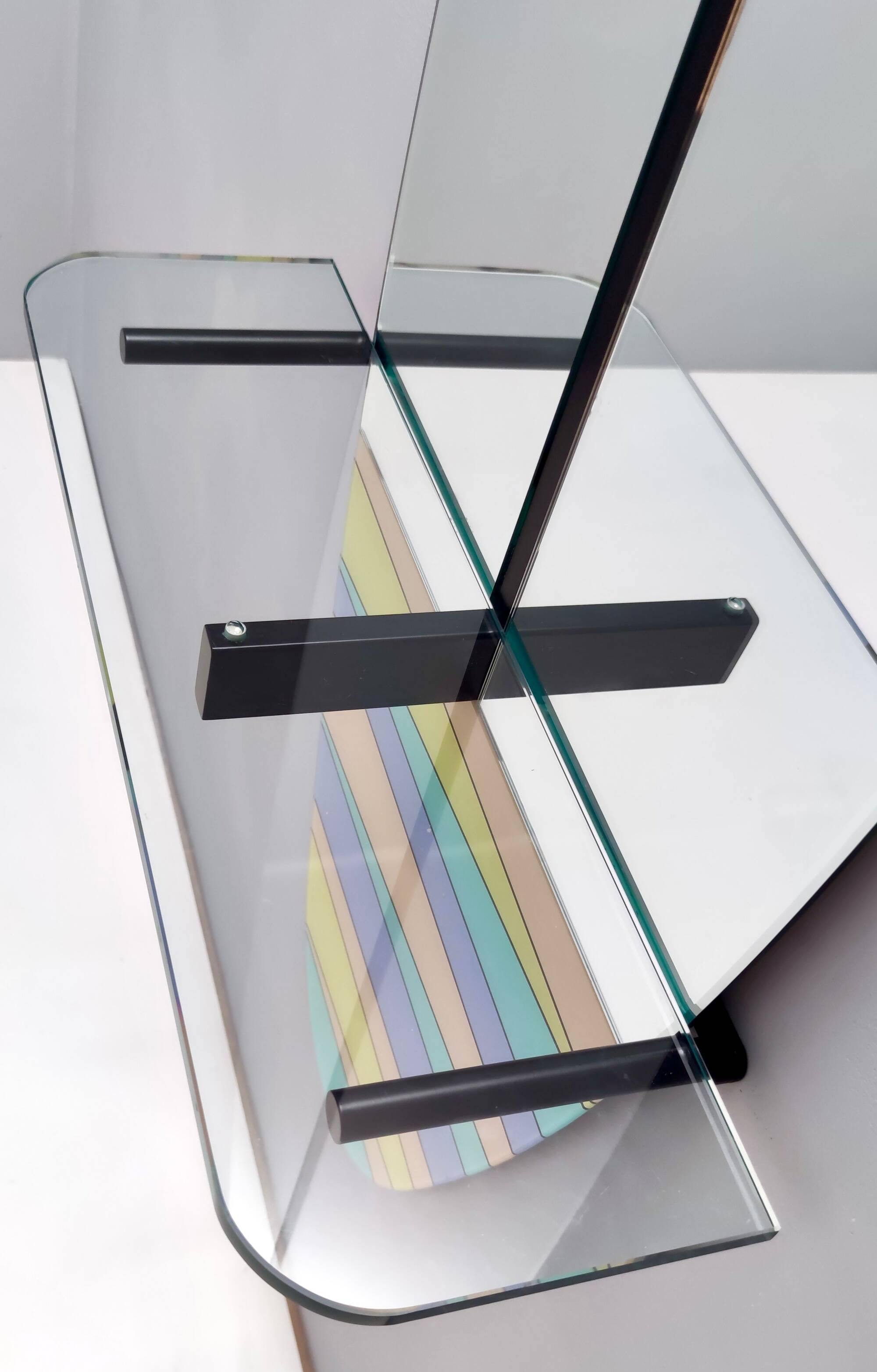 Oval Wall-Mounted Entryway Mirror and Console Table with Glass Top