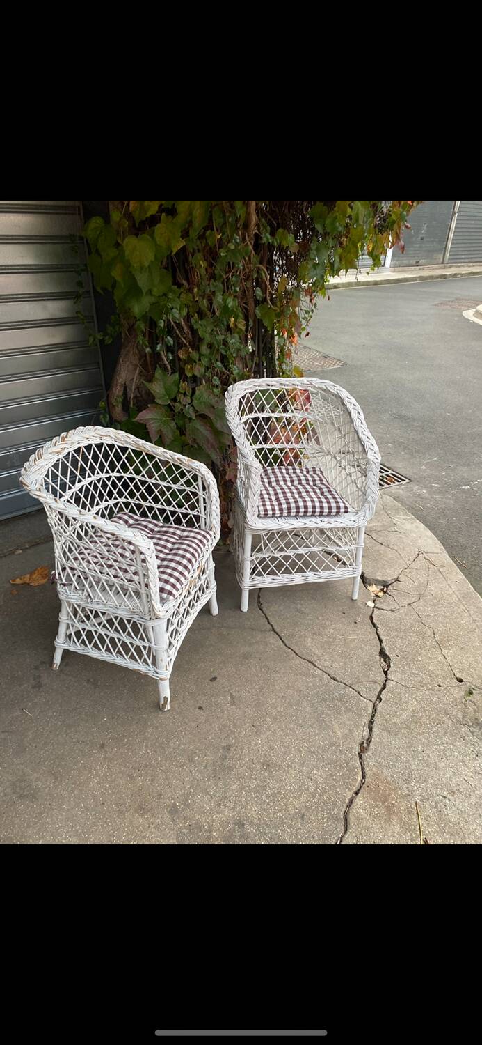 Pairs of rattan armchairs