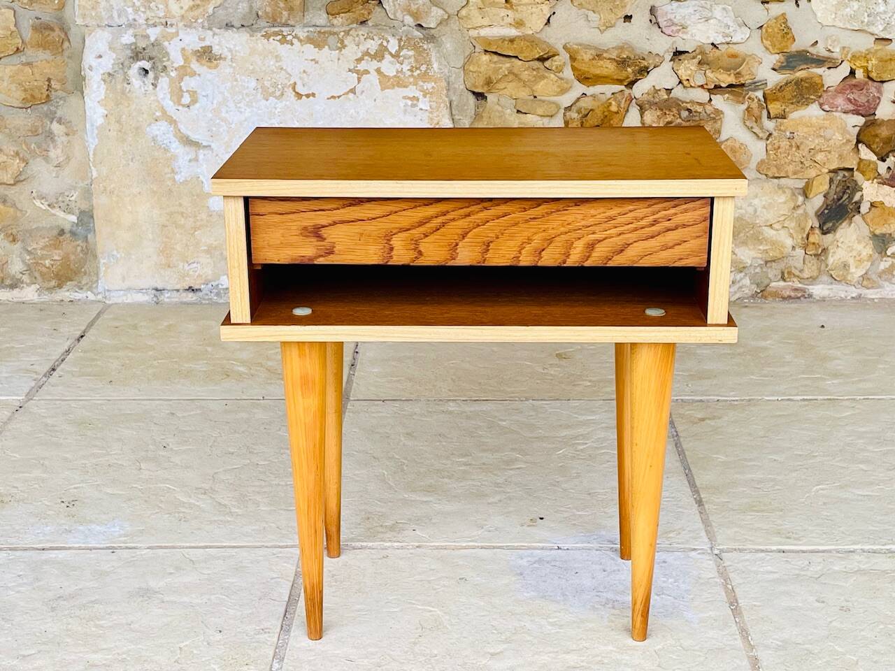 Vintage Scandinavian-style oak bedside table, circa 1960s/1970s