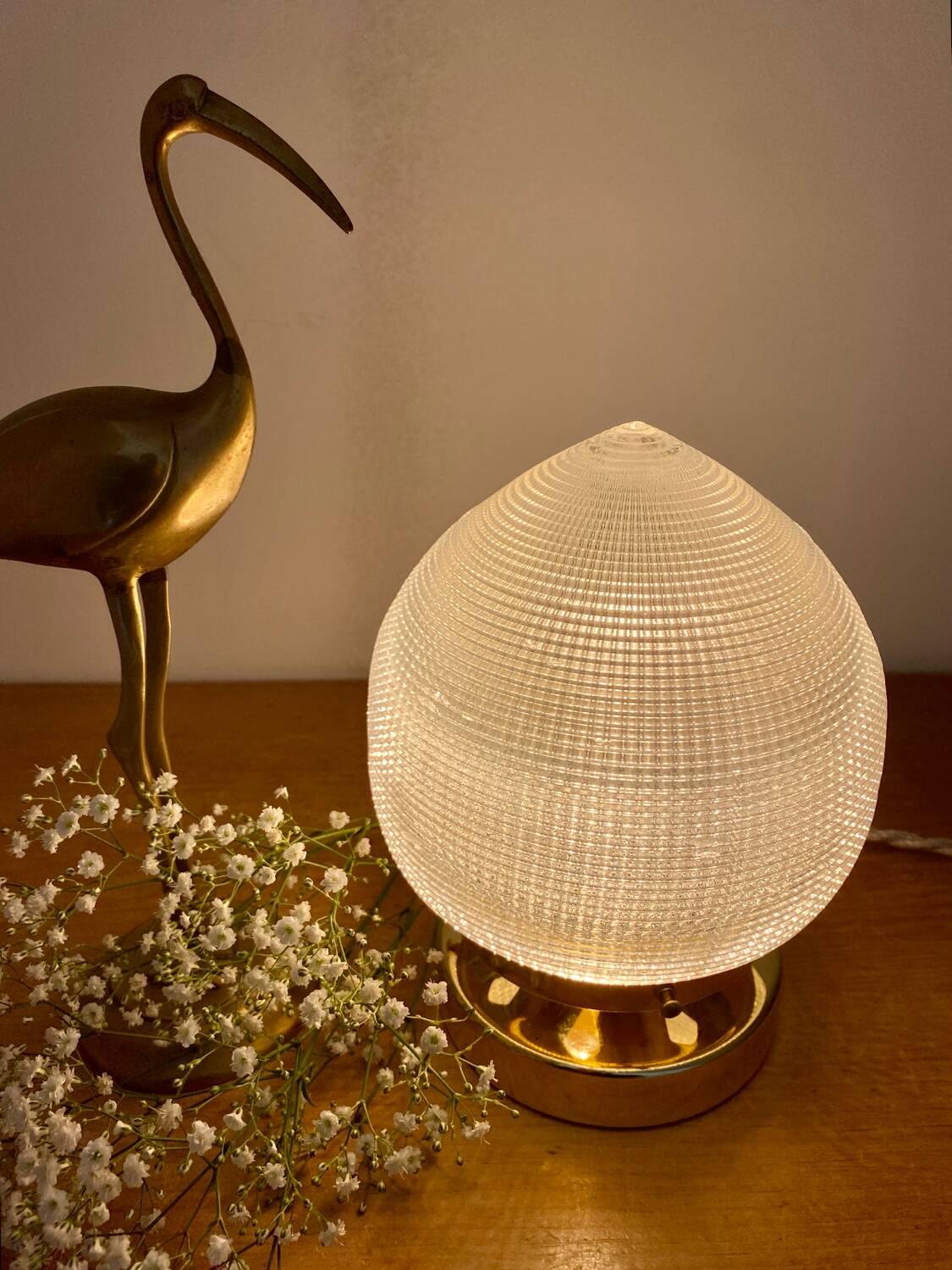 Vintage globe table lamp in holophane glass