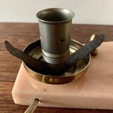 Art Deco pink marble and glass bedside lamp with photo holder