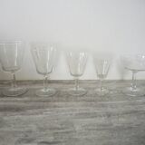 6 Anciens Verres à Pied Motif Arabesques Blanches H 11 cm