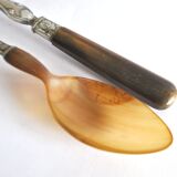 Antique horn salad cutlery – shell decoration 1900